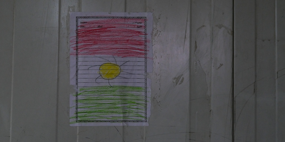 A drawing of a Kurdish flag at Basrma camp in northern Iraq.